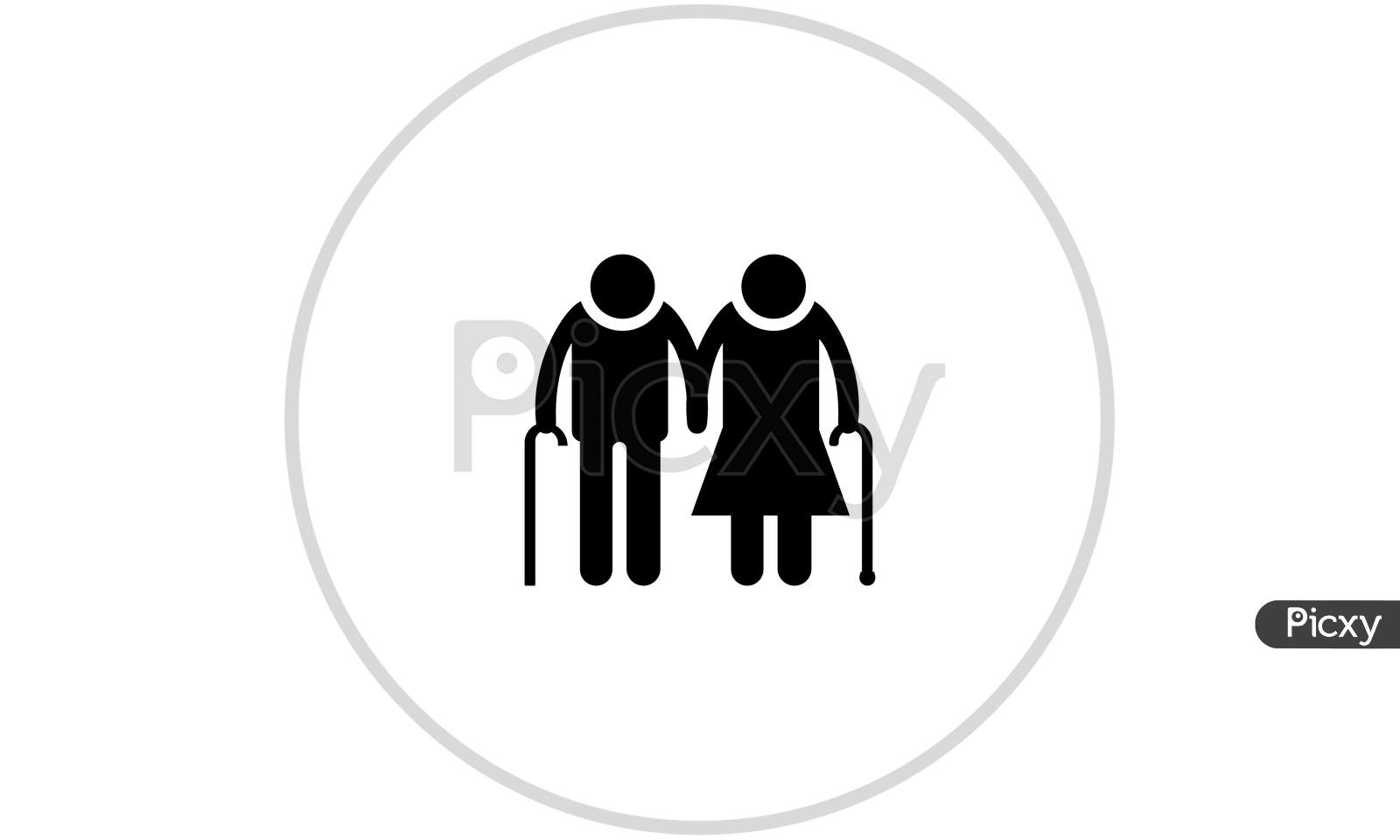 Old Couple With Walking Sticks Flat Icon