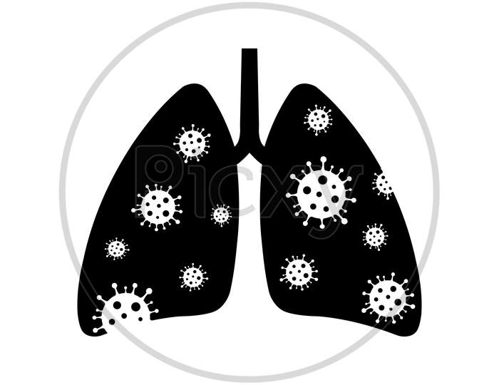 Lungs With Coronavirus Covid-19 Flat Icon Vector