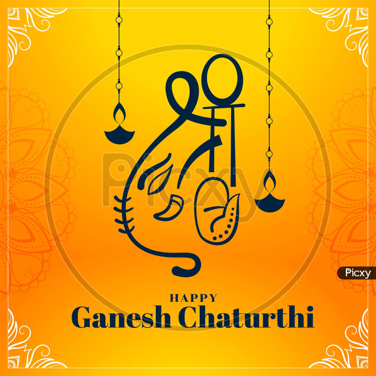 Beautiful Ganesh Chaturthi Festival Card Design In Yellow Color