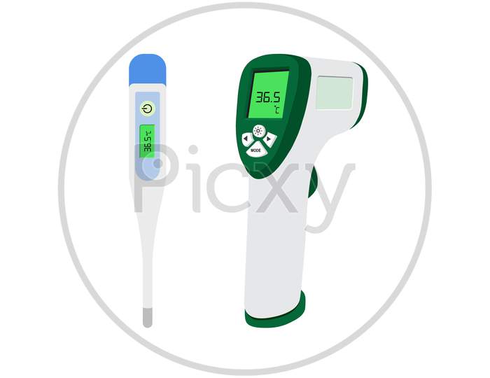 Digital Infrared Thermometer Temperature Checking Equipment, Illustration Vector