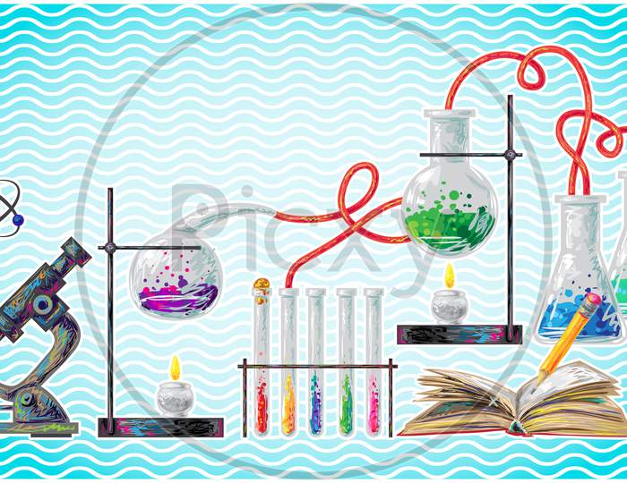 Scientific Laboratory Element On Abstract Wave Background