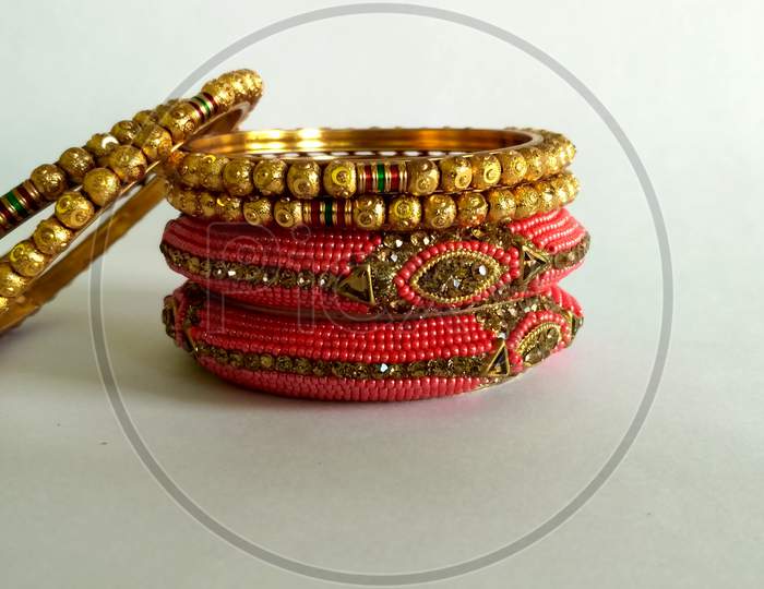 Attractive Golden Glass Bangles In Indian Traditional Day Decoration Bracelets