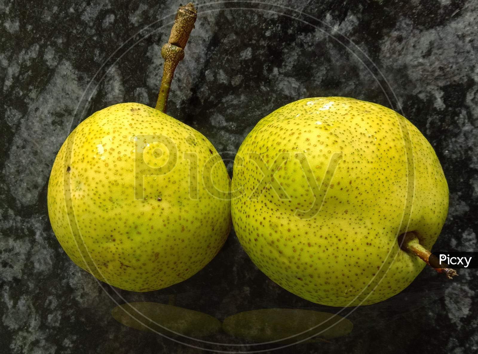 Healthy Juicy Fresh Two Pears With Black Background