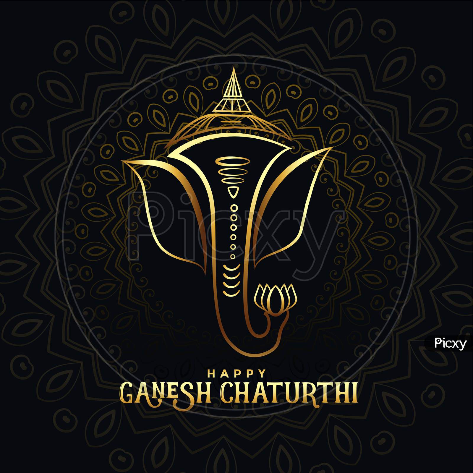 Beautiful Golden Ganpati Card For Happy Ganesh Chaturthi
