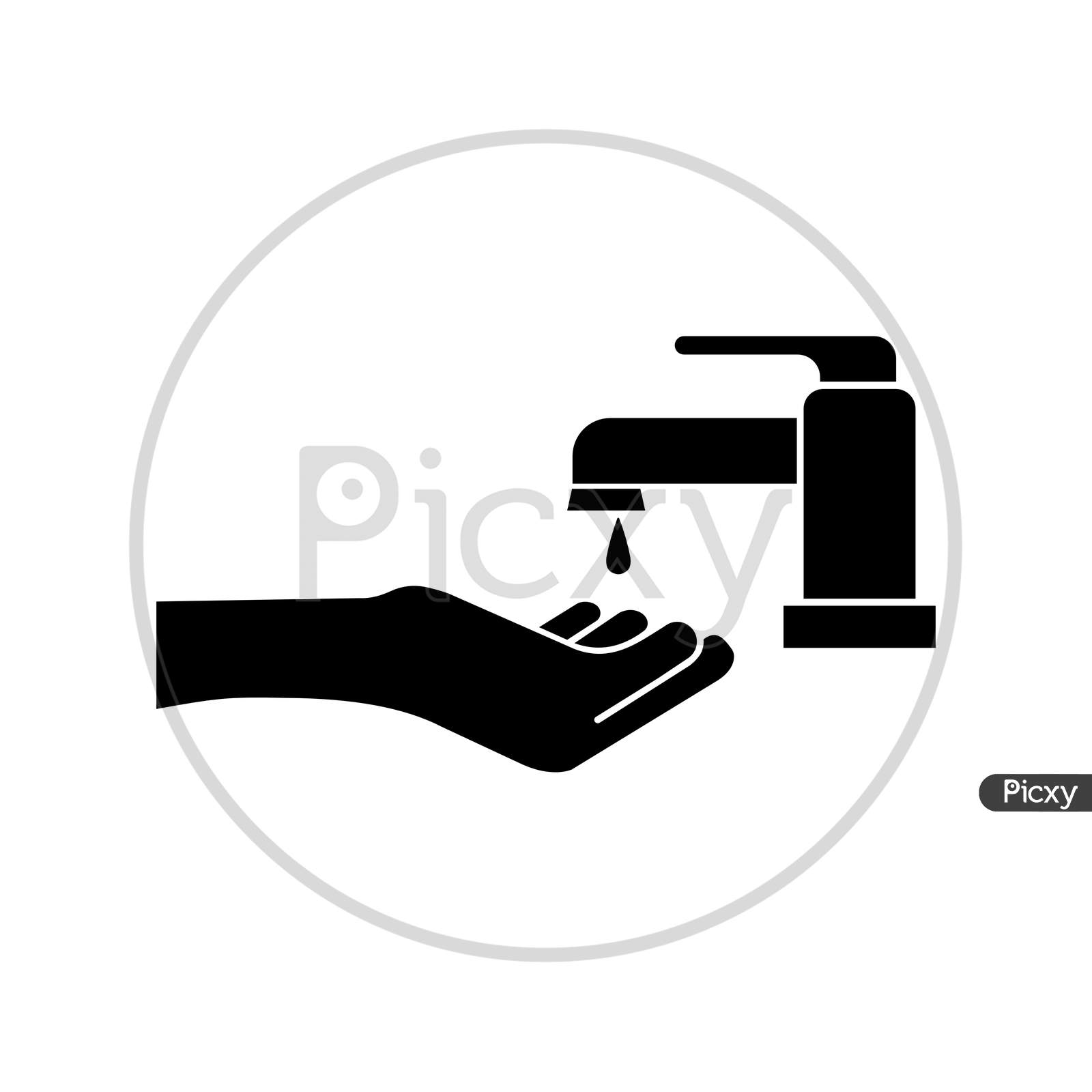 Wash Hand At Water Tab Flat Icon On White Background