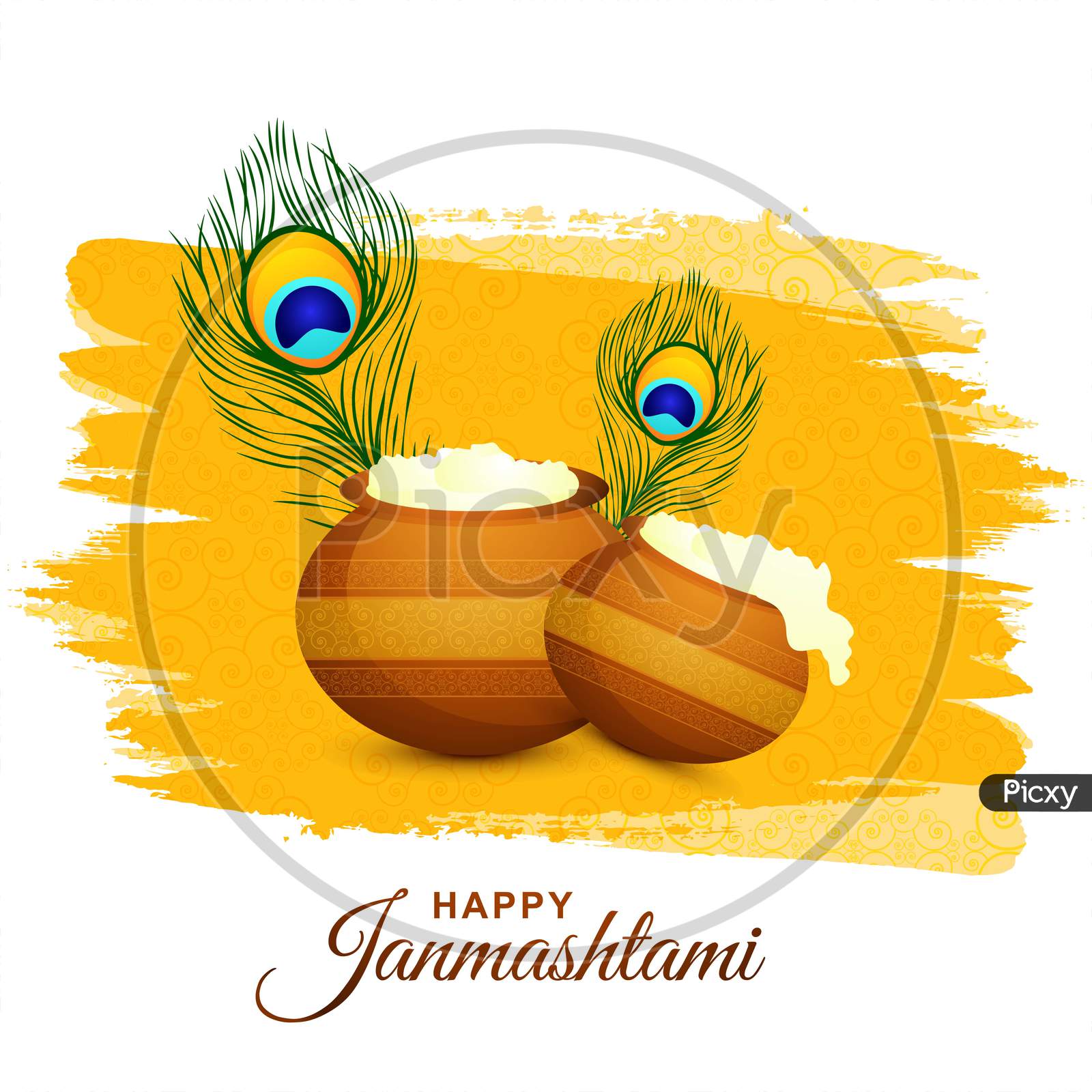 Happy Krishna Janmashtami Card With Matki And Makhan Background