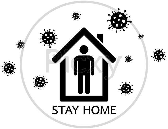 Stay Home Black Flat Icon On White Background