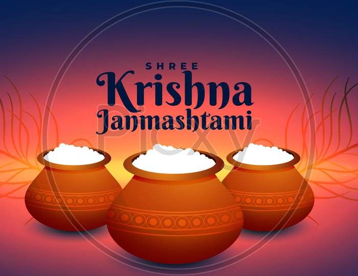 Happy Krishna Janmashtami Indian Festival Glowing Banner
