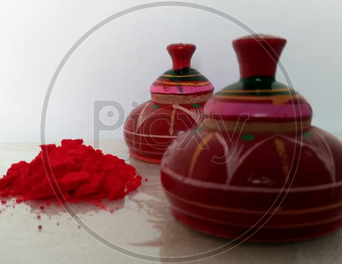 Sindoor (vermilion), Red powder of vermilion. Sign of a married woman in Hindu's or Indian's. Soft focus on vermilion