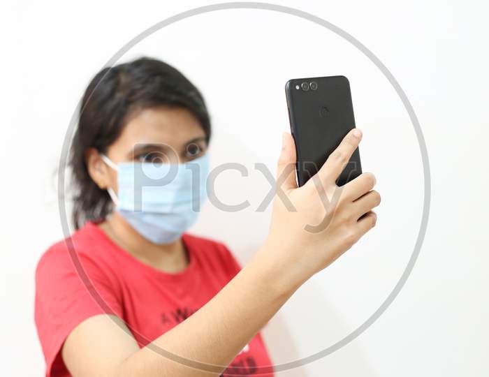 Work From Home Concept, Young Girl With Video Call