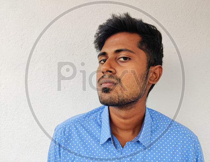 Portrait Of South Indian Man With A Scar In His Face. Real Face, Real Body. Skin Conditions.