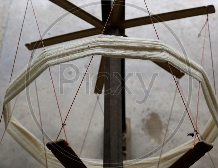 Handloom charkha, a tool used by the handloom weavers of India.