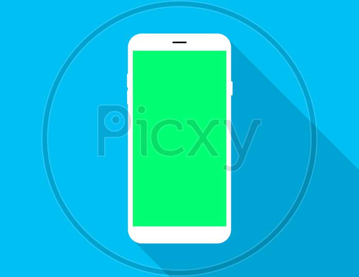 Smartphone With Green Screen On Blue Background