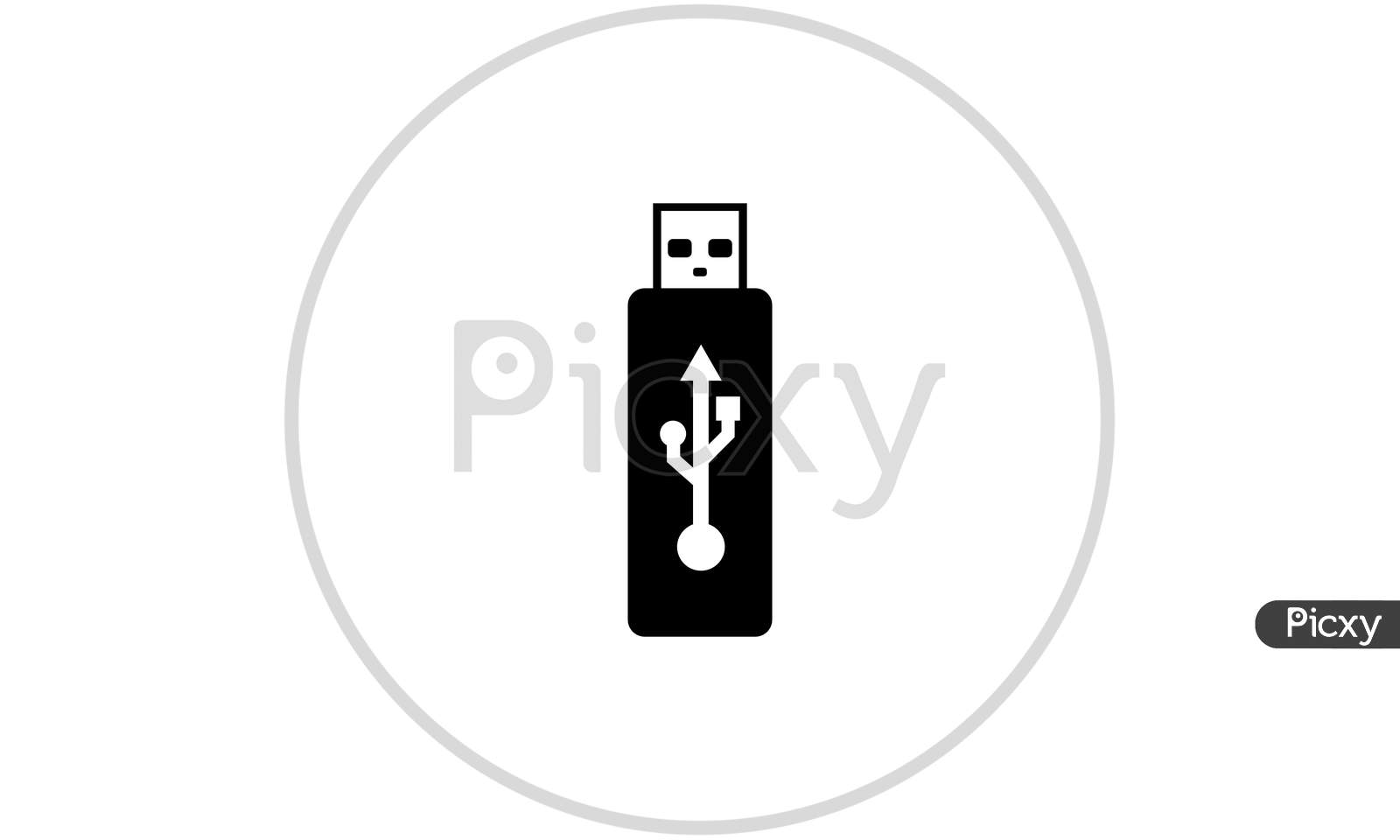 Usb Storage Drive Black Flat Icon On White Background