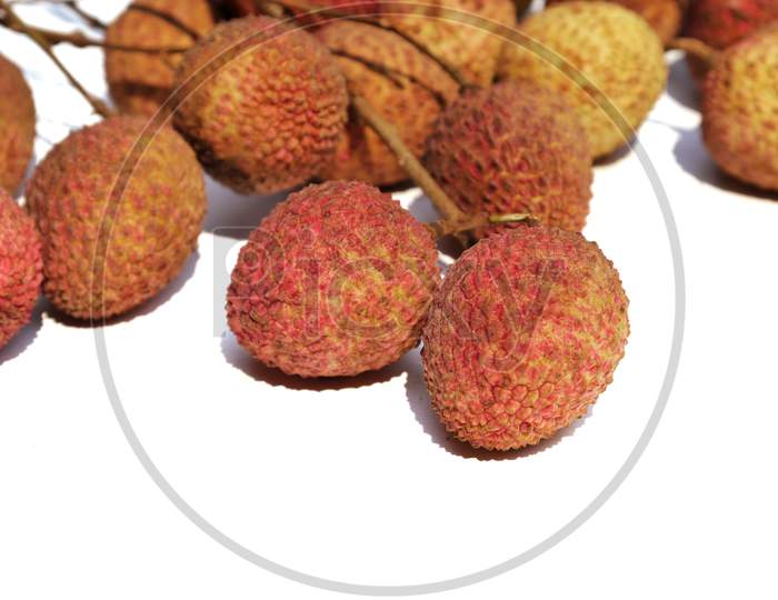 Organic Litchi Or Lychee Isolated On White Background With Selective Focus
