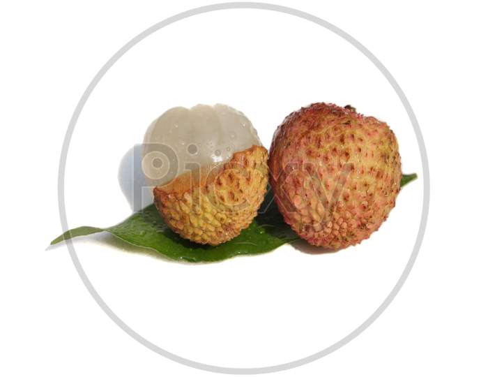 Litchi Or Lychee Fruit With Water Drops Isolated On White Background