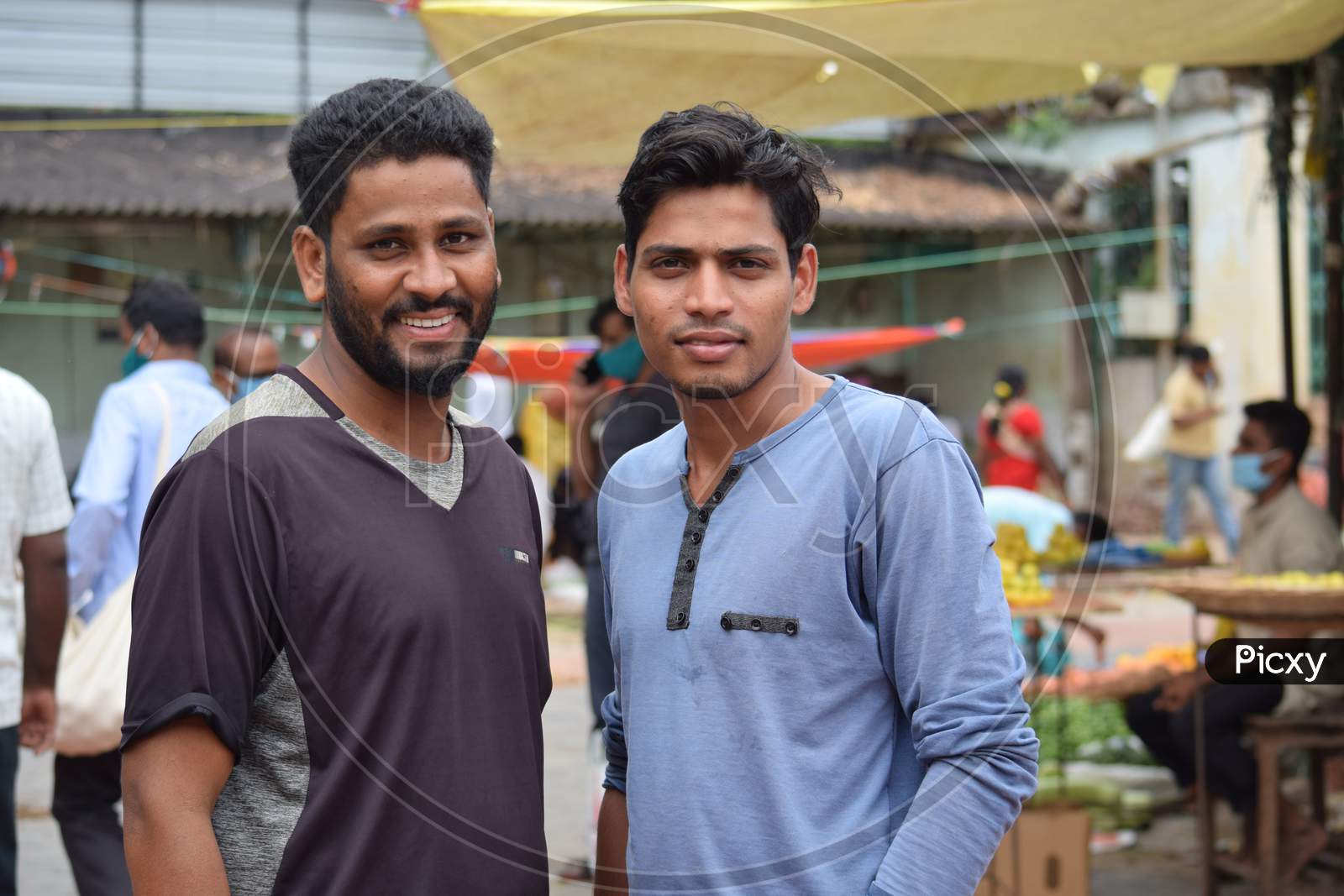 Hyderabad, Telangana, India. August-07-2020: Portrait Of Two Young Men At Outdoor