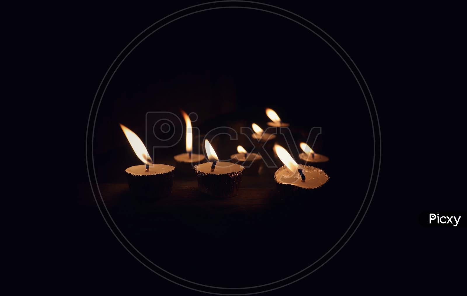 Burning Diya Or Candles On Doorstep In Night