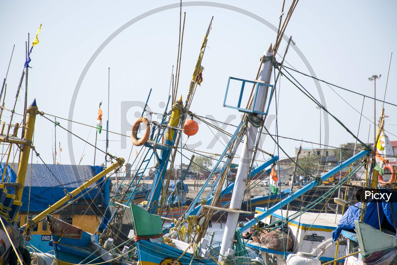 Masts Of Fishing Sailboats At Moti Daman Jetty In Daman, India