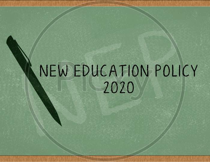 New Education Policy 2020 On Green Chalk Board With Pen