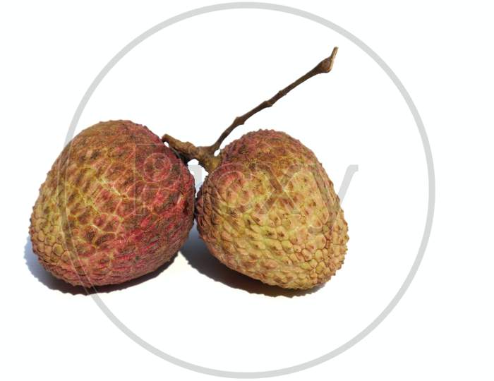 Juicy Litchi Or Lychee Isolated On White Background With Copy Space For Texts Writing
