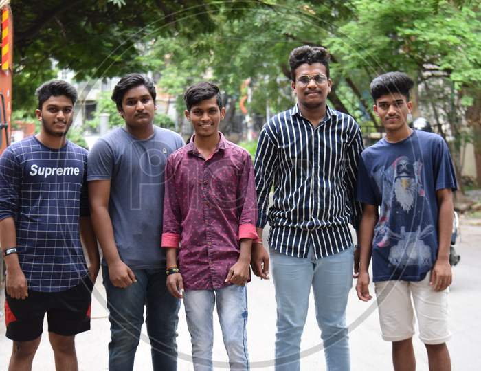 Hyderabad, Telangana, India. August-07-2020: Group Of Young Guys At Outdoor, Friends
