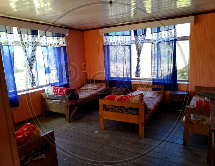 Dormitory room of GTA lodge,Tonglu,beautiful place near Darjeeling,on the way of Sandakphu
