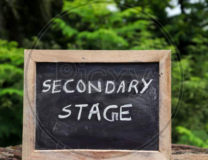 Secondary Stage (India's New Education Policy 2020) Written On Chalkboard With White Chalk