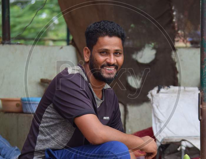Hyderabad, Telangana, India. August-07-2020: Portrait Of Young Man At Outdoor