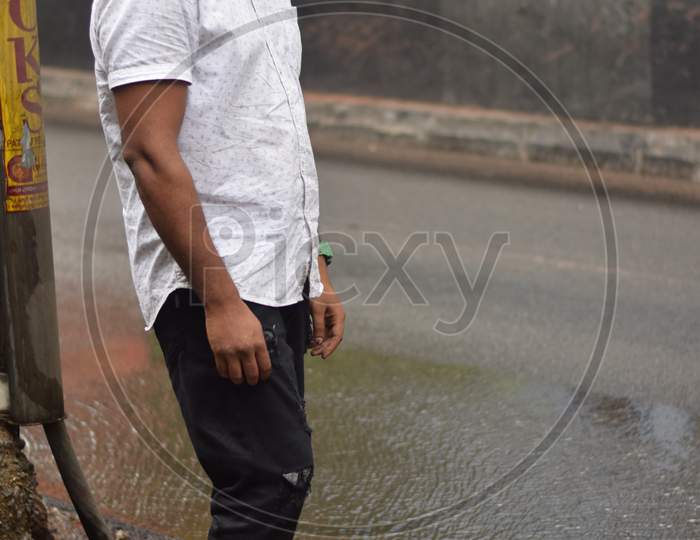 Hyderabad, Telangana, India. August-07-2020: portrait of young man at outdoor