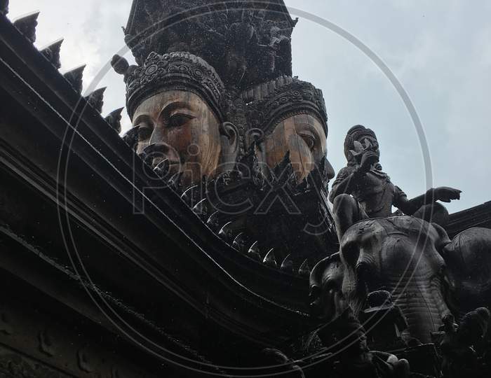 The Sanctuary of Truth is an unfinished Hindu-Buddhist temple and museum in Pattaya, Thailand