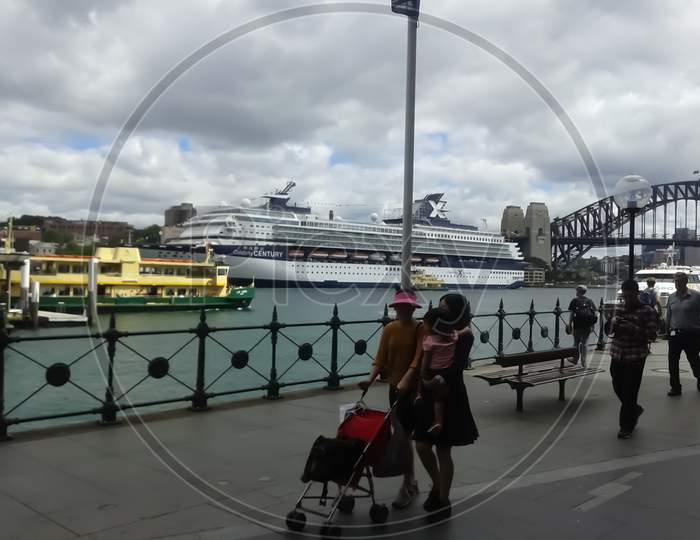 Sydney Nsw, Australia,22/10/2014 Celebrity Century Docked In Sydney Port ,Sydney Harbour Bridge Also Visible
