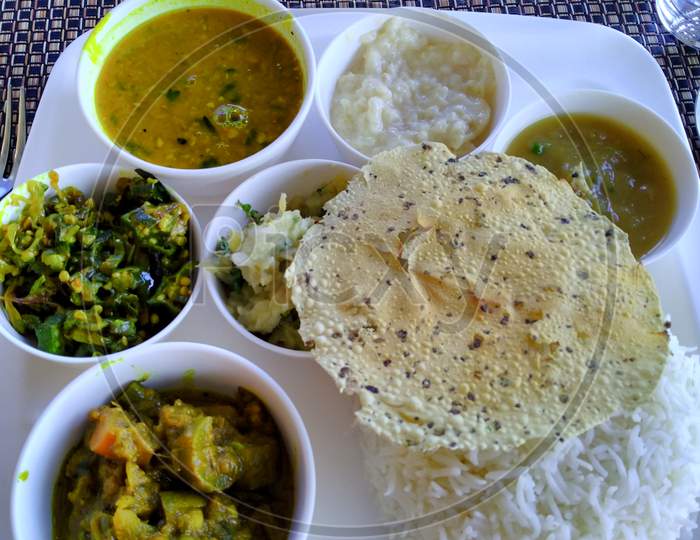 Indian vegetable lunch dish.Delicious Assamese veg thali at Guwahati.