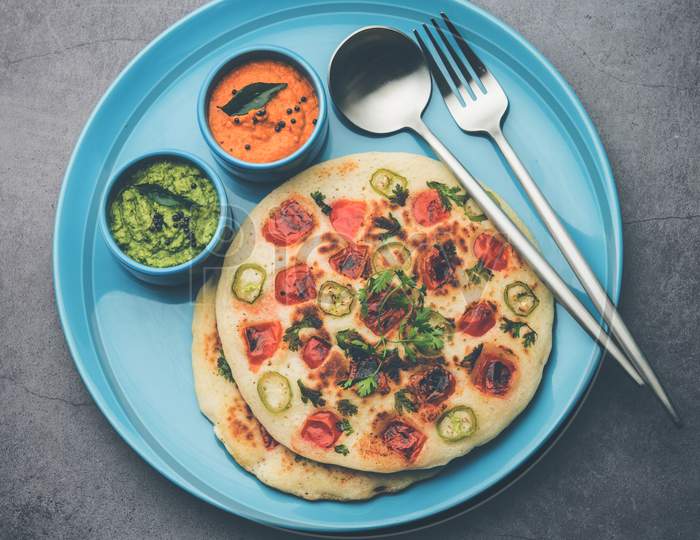 Uttapam Or Uthappam Are South Indian Breakfast Pancakes Made With Lentils, Rice, Tomato, Onions