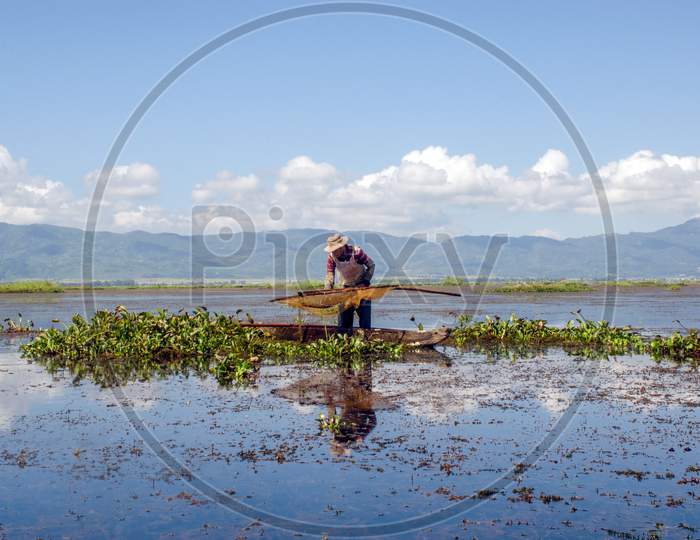 beautiful loktak lake and fisherman