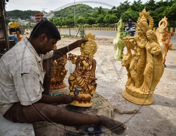 An Artist Prepares An Idol Of Hindu God Krishna Ahead Of The Krishnashtami Festival, In Vijayawada, August 08, 2020.