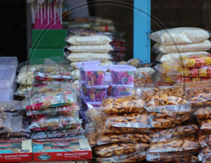 candies, biscuits for sell on streets