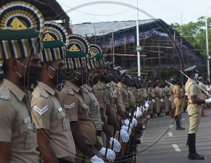 Tamil Nadu Police Personnel During The Rehearsal For The Upcoming Independence Day Function, At Fort St George In Chennai, Saturday, Aug 8, 2020