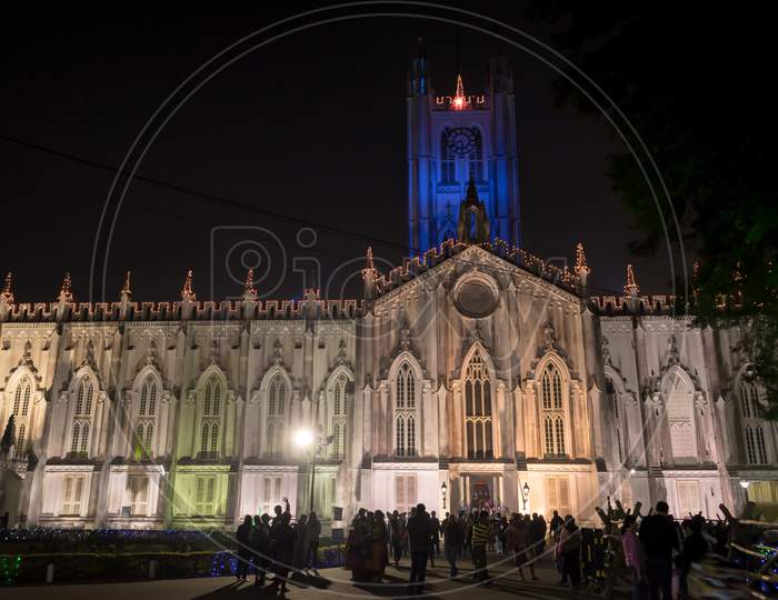 View Of St Pauls Cathedral At Christmas Time, It Is A Anglican Cathedral In Kolkata, West Bengal, India.