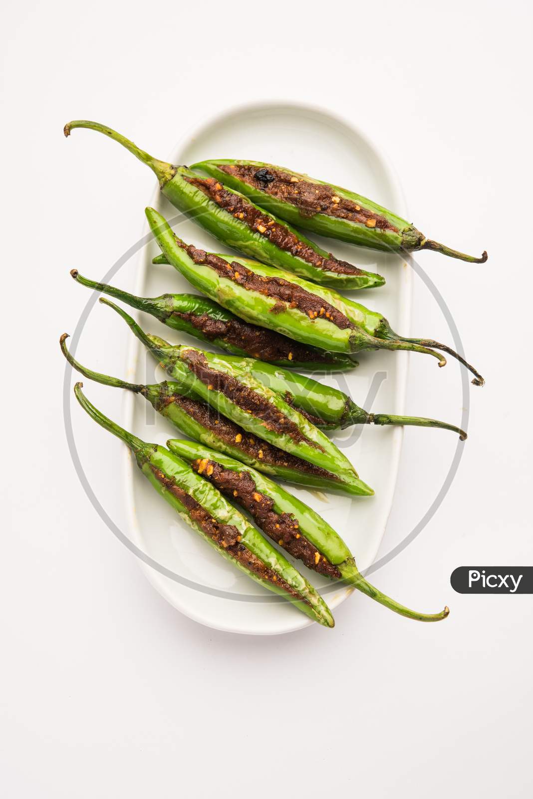 Stuffed Green Chillies Or Bharwa Mirch Using Spices Or Masala