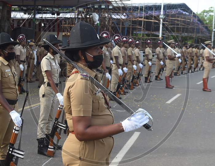 Tamil Nadu Police Personnel During The Rehearsal For The Upcoming Independence Day Function, At Fort St George In Chennai, Saturday, Aug 8, 2020