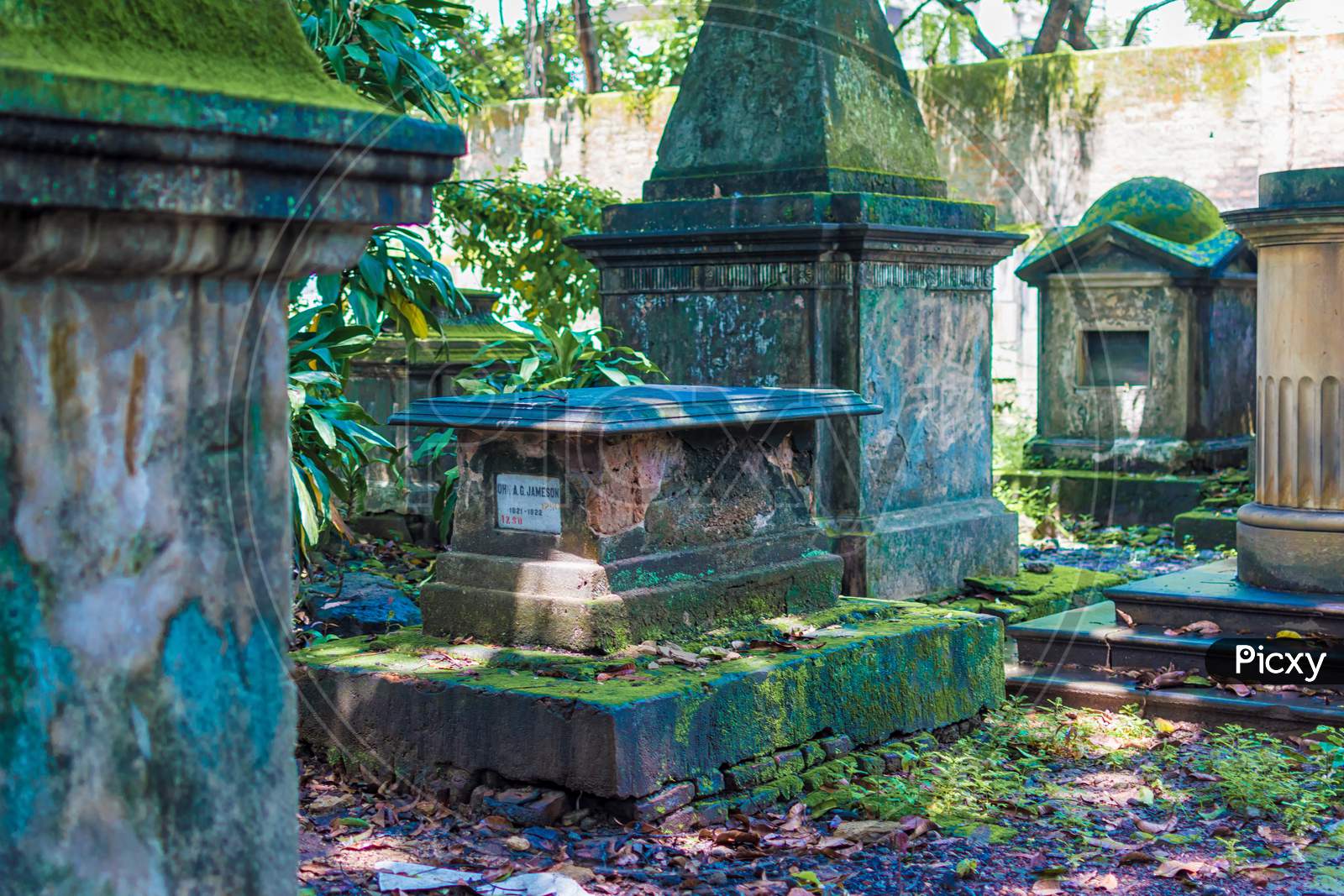 Ancient Gravestones Tombs Of South Park Street Cemetery In Kolkata, India. The Largest Christian Cemetery In Asia