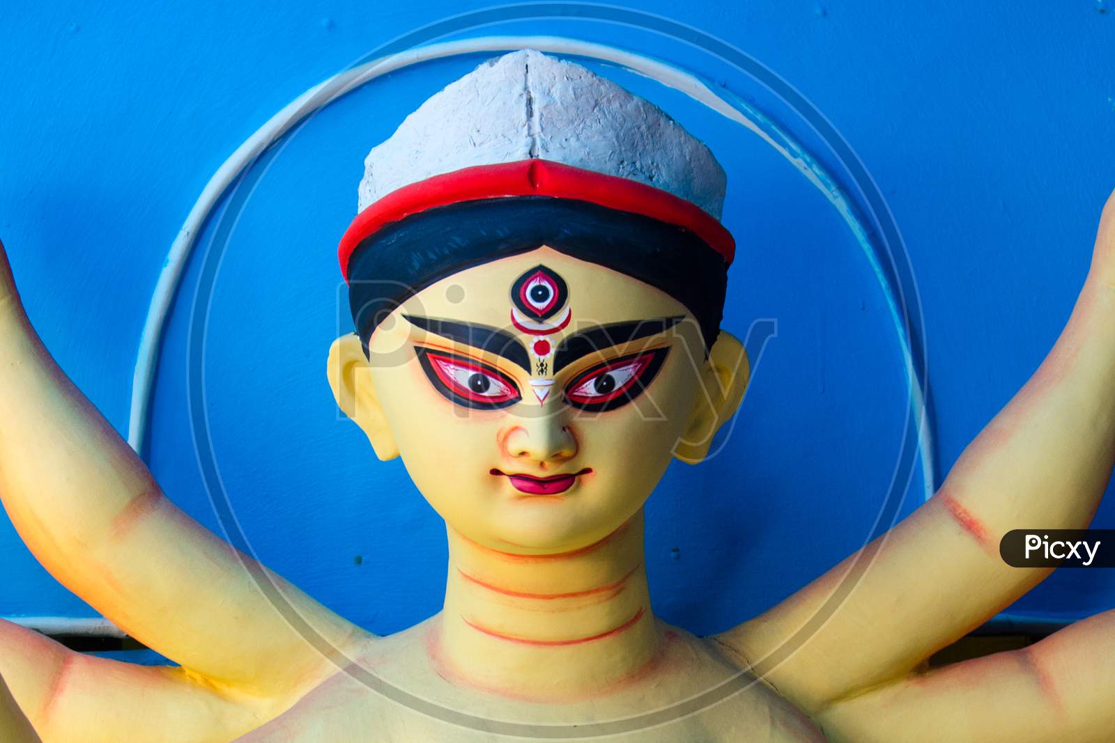A painted idol of Hindu Goddess Durga