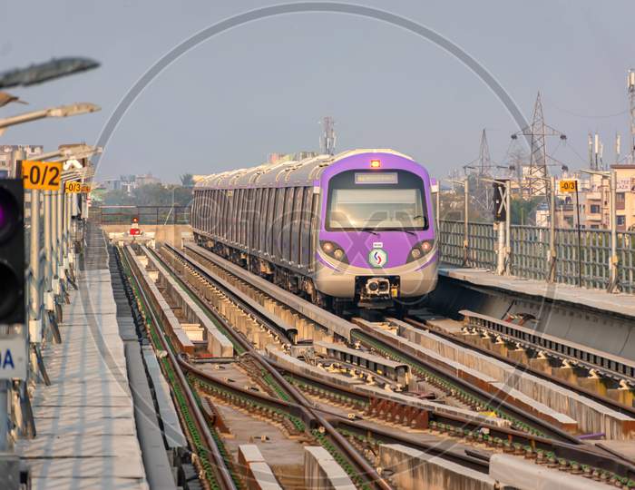 A View Of Subway Train Arrives At Metro Station Of Kolkata East West Metro System At Salt Lake Sector V, Bidhannagar, Kolkata On 18Th January 2020