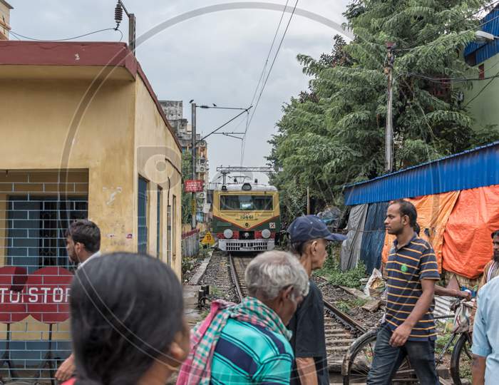 City Local Train Of The Indian Railways Moving With Passengers Within The City. Kolkata, India On August 2019