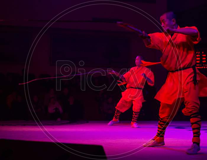 Shaolin Kung Fu Demonstration By Young Apprentices At The Shaolin Temple