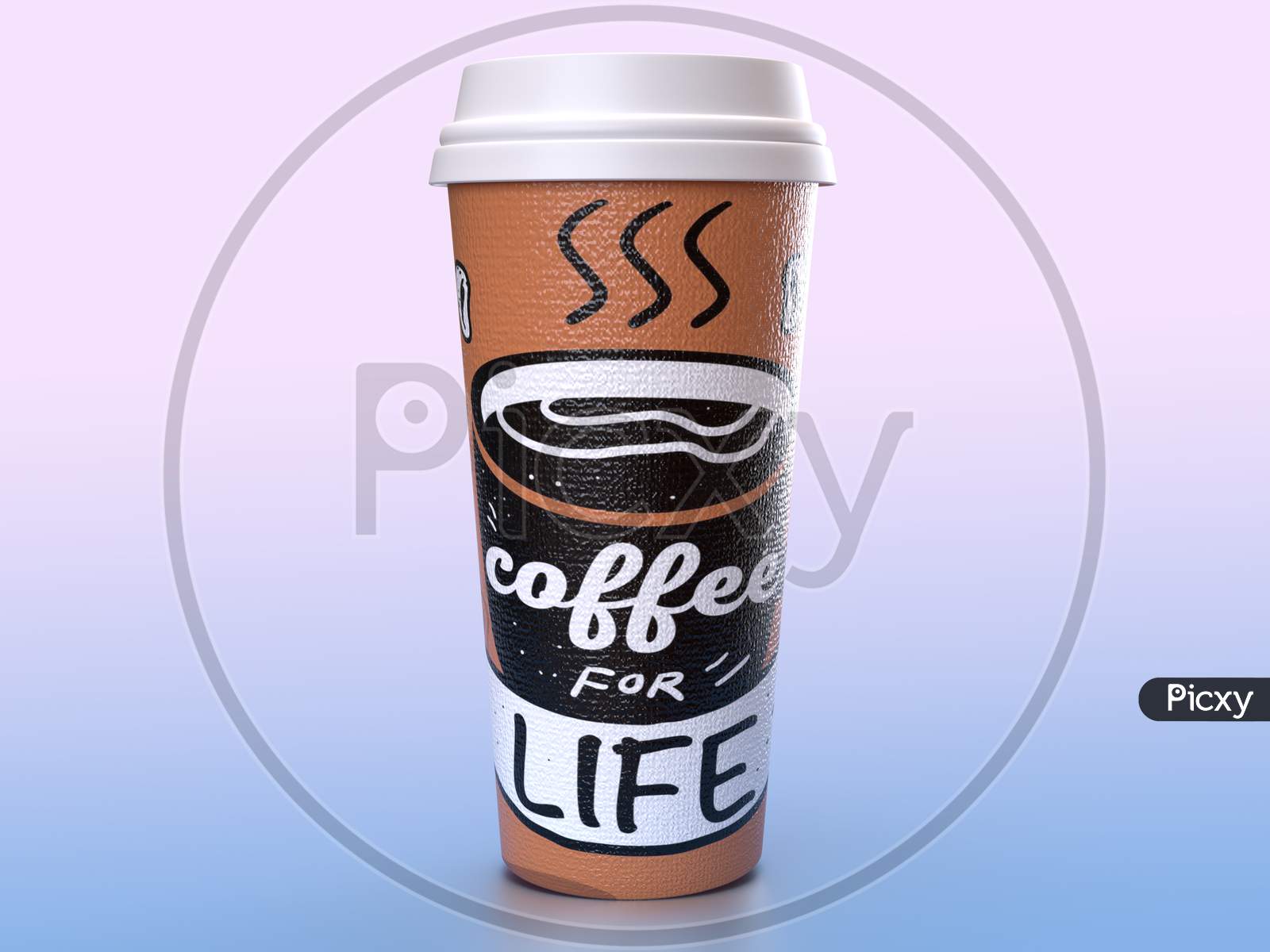 A Coffee Cup Isolated In A Blue Violet Gradient Background. 3D Rendering