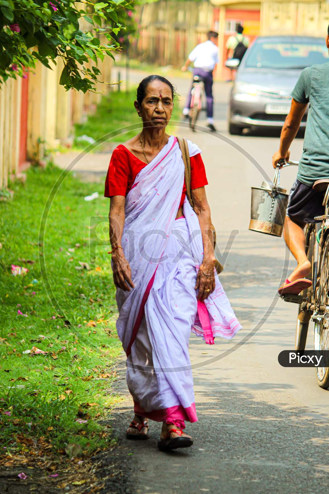 Old Women Wearing A Bengali Sari