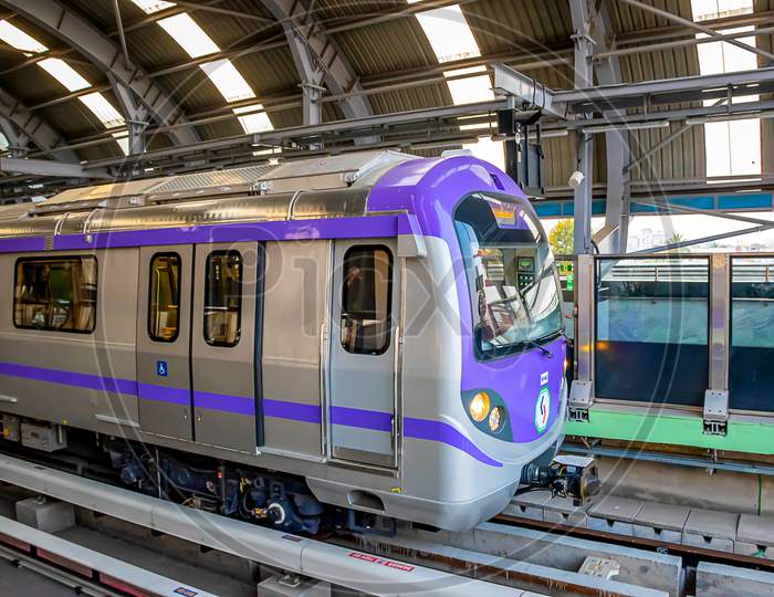 Metro Train Arriving In The Platform Of Kolkata East West Metro System In Kolkata On 18Th January 2020