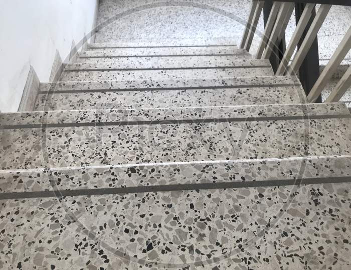 Non Slip Grooves Made Over The Treads Of Staircase Finished By Granite Stone Flooring And For Steps Of An High Rise Building Fire Emergency Escape Stairs